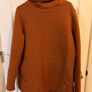 Duluth Trading Co Quilted Cowl Neck Sweater in Rust